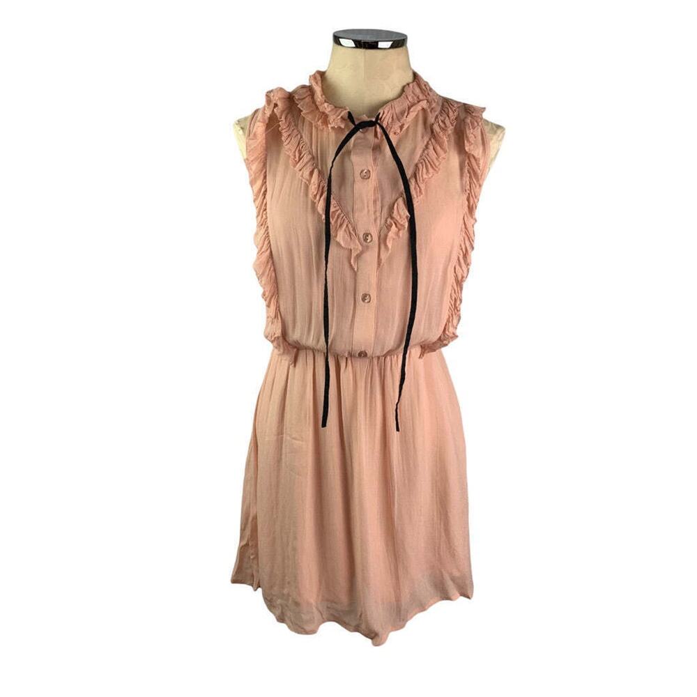 4 Asos Dusty Pink Sleeveless Dress Lined Black Ribbon Tie Above Knee